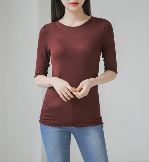 韓國荷葉捲邊短袖羅紋T恤