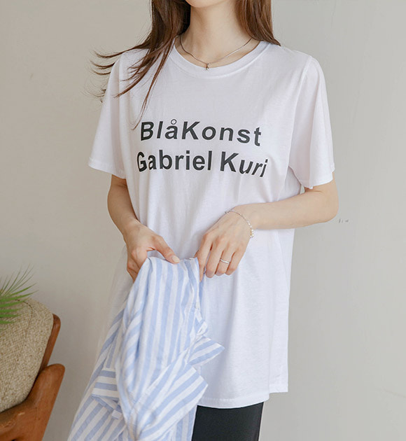 韓國特色造型印字中長版短袖T恤