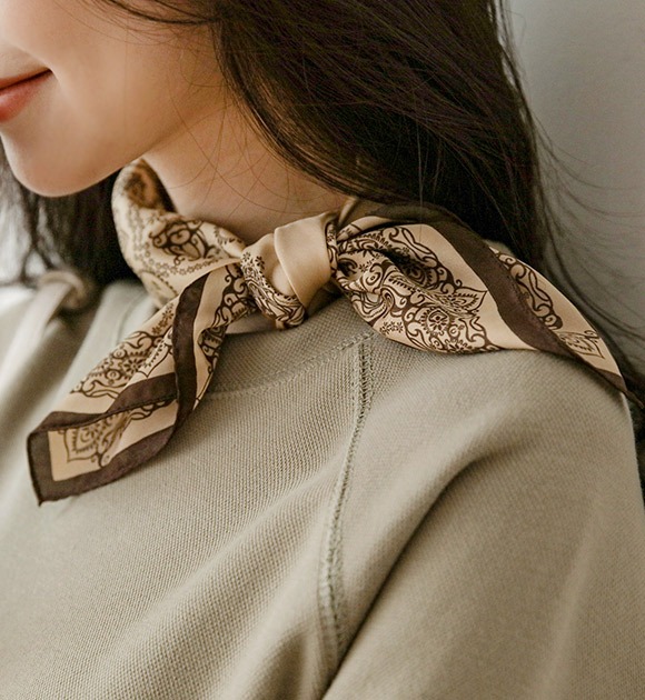 韓國典雅風配色印花緞面領巾
