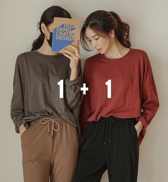 韓國[1+1]不對稱圓弧襬寬鬆落肩T恤