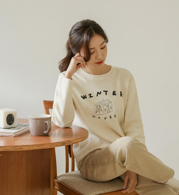 韓國WINTER圖案燙印磨毛T恤