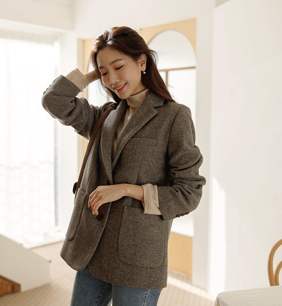 韓國混色感羊毛混紡西裝外套