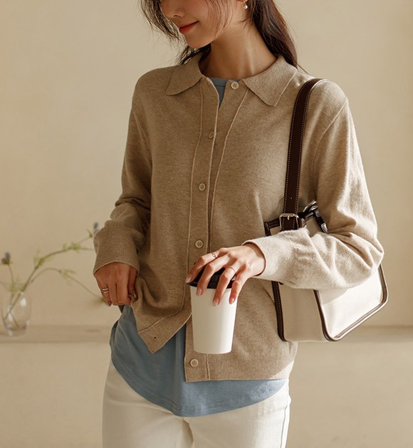 韓國混羊毛排釦翻領針織外套