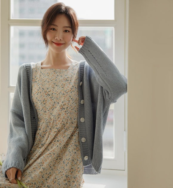 韓國柔軟寬鬆感V領針織外套