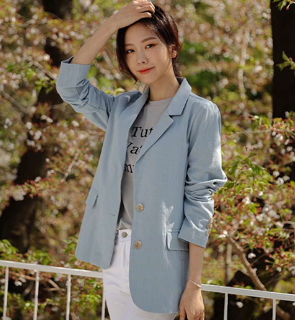 韓國輕盈純棉琥珀釦西裝外套
