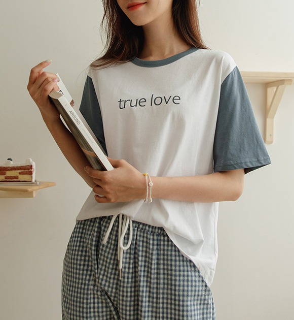 韓國true love印字配色短袖T恤