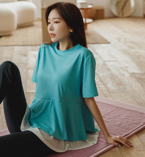 韓國[只在這裡]涼感機能拼接網眼傘襬T恤