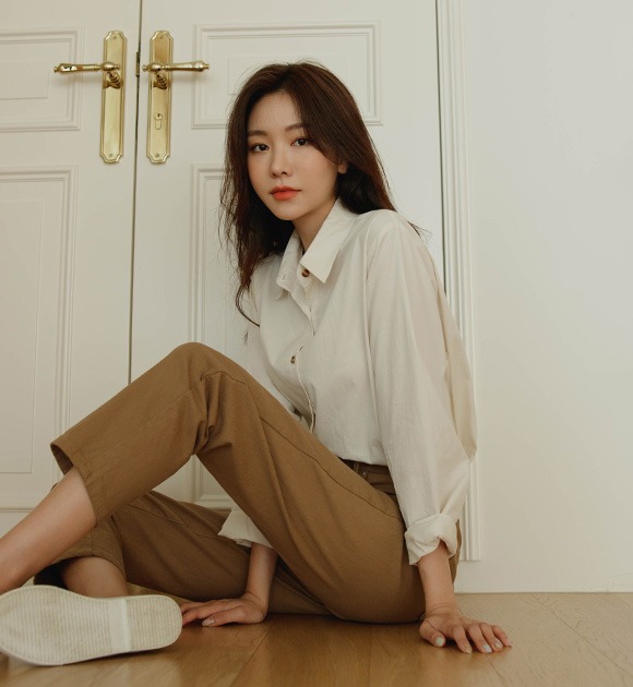 韓國基本款素色棉質寬弧襬襯衫