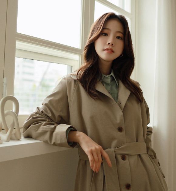 韓國簡約單排釦風衣外套(附腰帶)