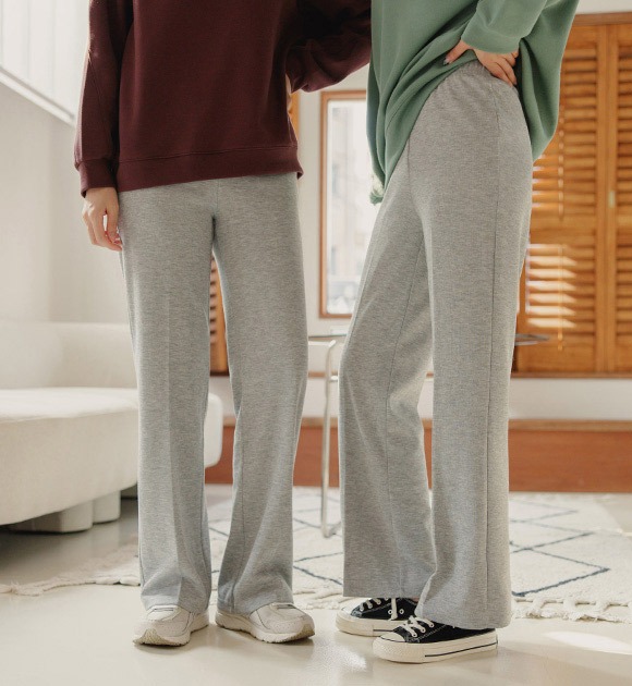 韓國基本純色寬版鬆緊帶寬褲