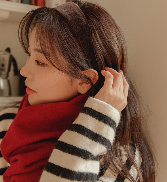 韓國天鵝絨純色寬版髮箍