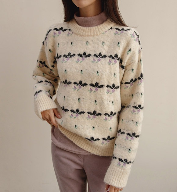 韓國可愛圖案混羊毛針織上衣