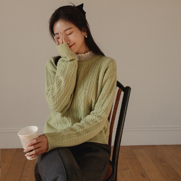 韓國立體曲線紋微短版針織衫