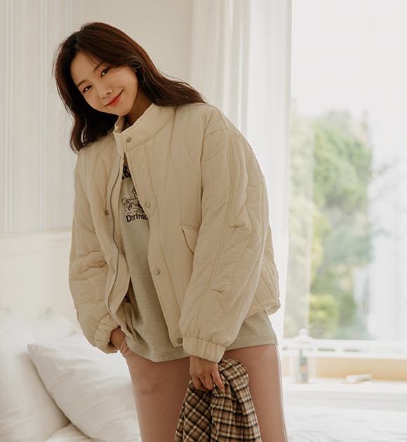 韓國立領內絨毛絎縫保暖外套