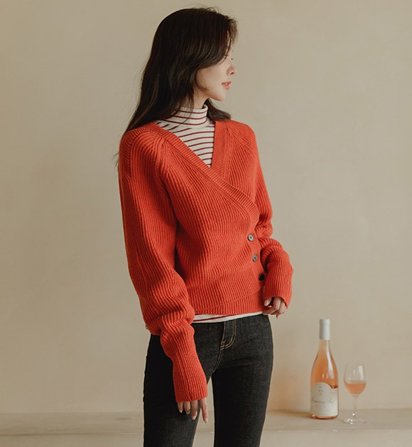 韓國細羊毛混紡側排釦針織外套