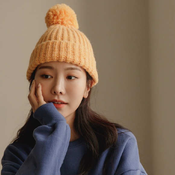 韓國毛球裝飾混羊駝毛針織帽