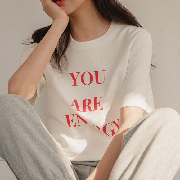韓國ENERGY印字刷毛短袖T恤
