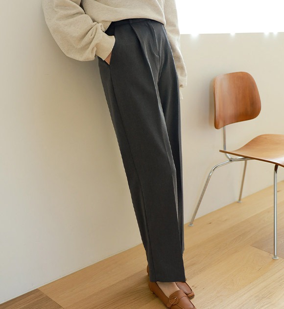 韓國壓褶燙線側口袋西裝寬褲