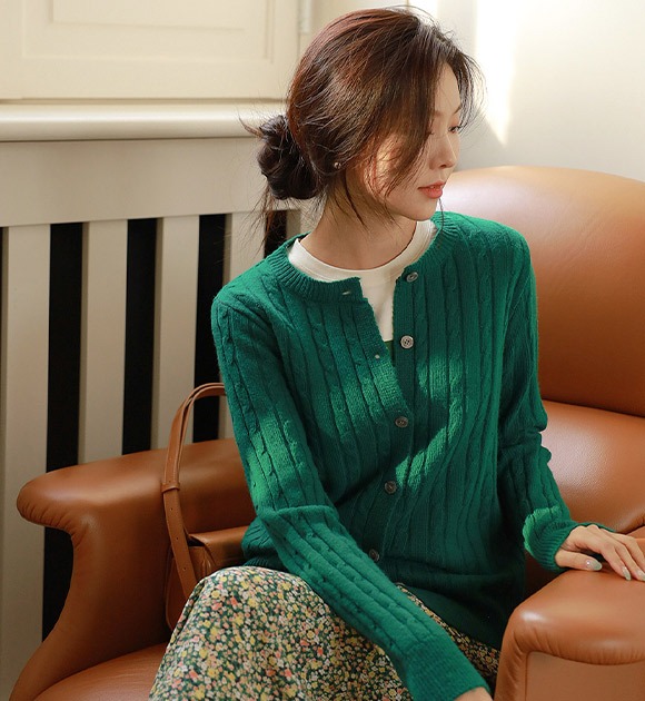韓國混羊毛麻花紋針織外套