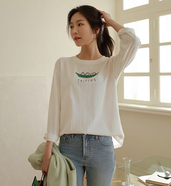 韓國Triple印花寬鬆版長袖T恤