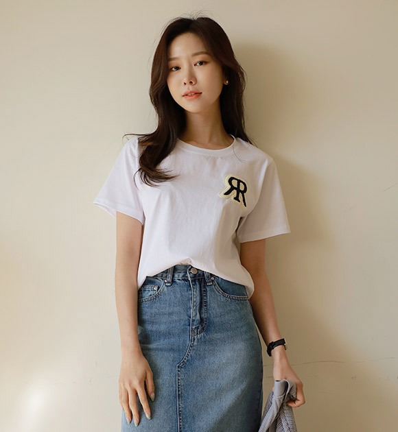 韓國羊羔毛刺繡短袖T恤