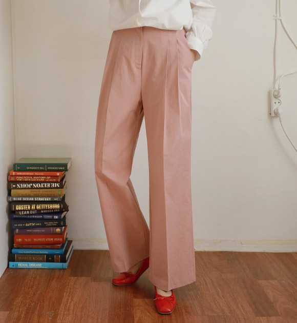 韓國雙褶皺棉質舒適寬鬆長褲