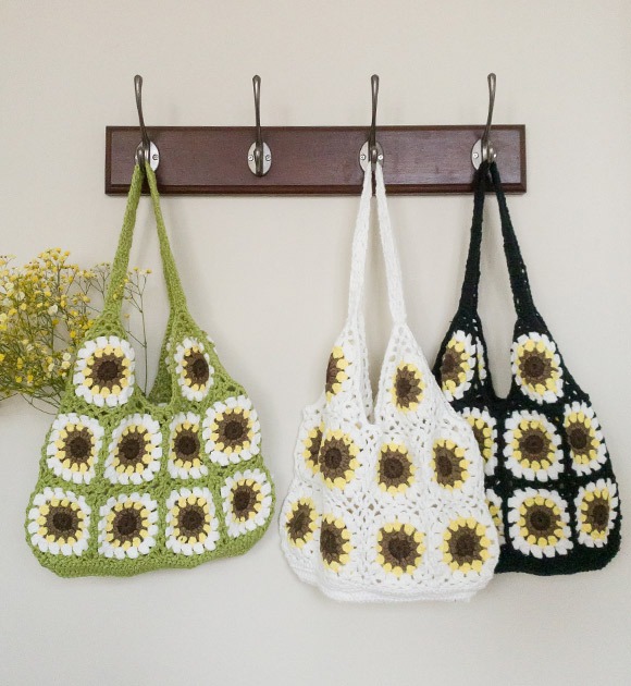 韓國花朵圖案編織手提包