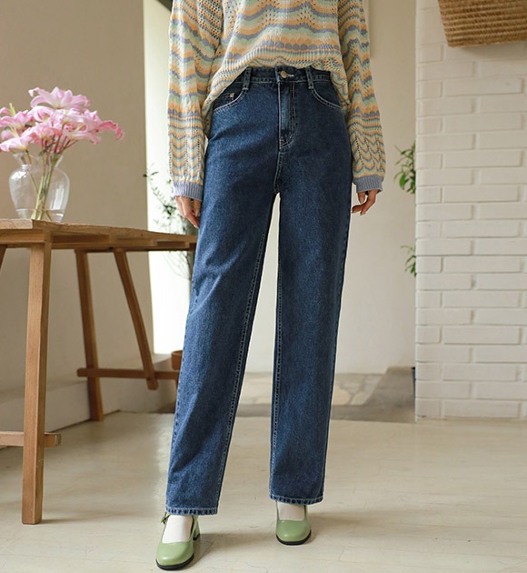 韓國復古長款直筒牛仔褲