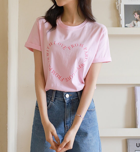 韓國心形排列印字短袖T恤