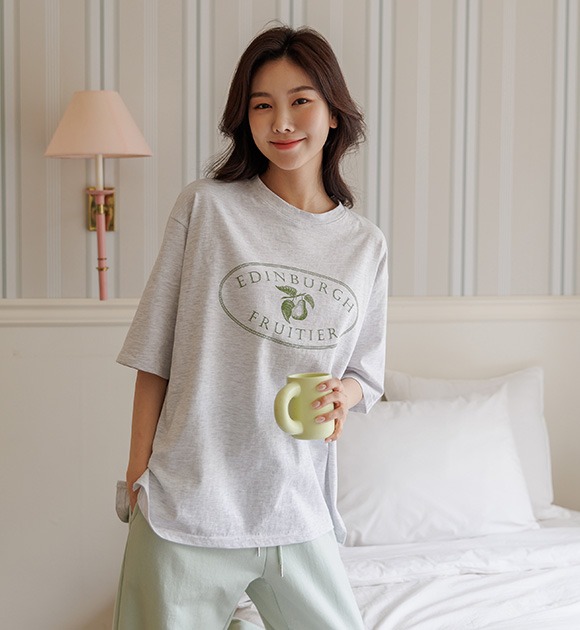 韓國水果印花絲光棉短袖T恤