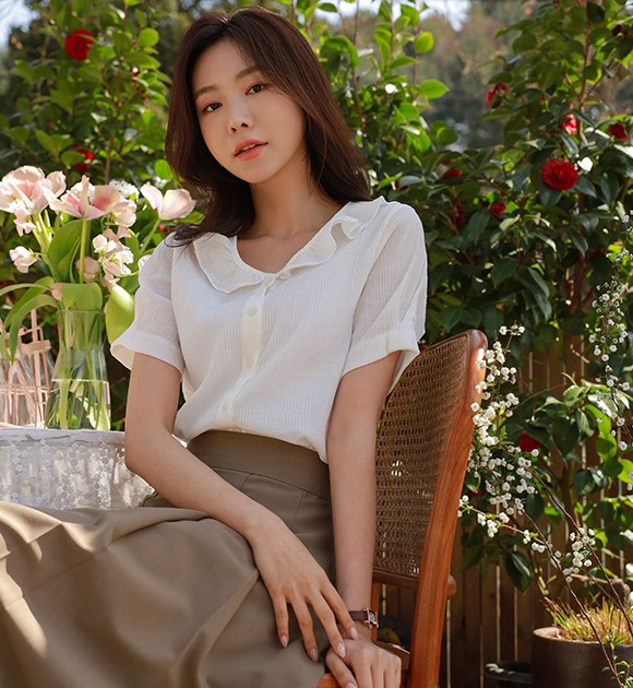 韓國甜美少女感彈力雪紡衫