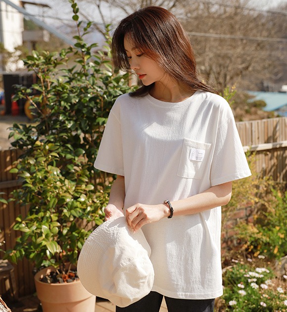 韓國清爽的標籤口袋短袖T恤
