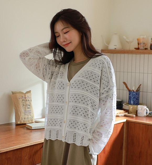 韓國簍空薄針織開衫外套