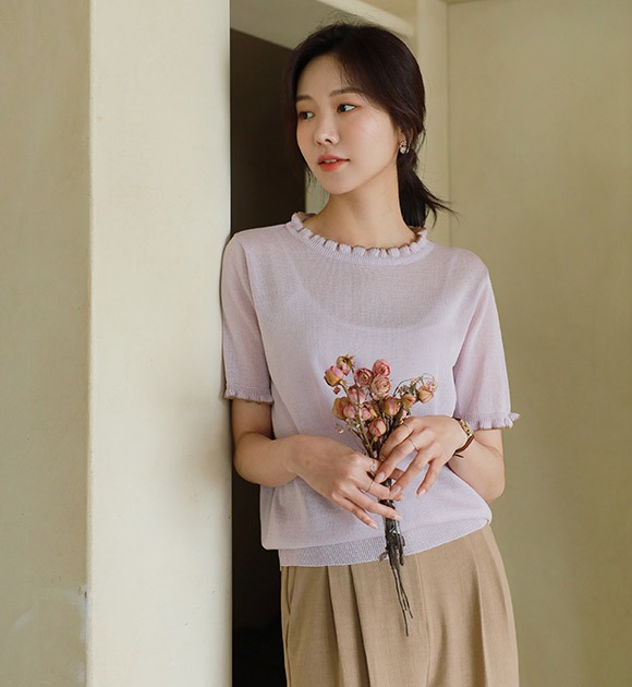 韓國荷葉邊造型短袖針織衫