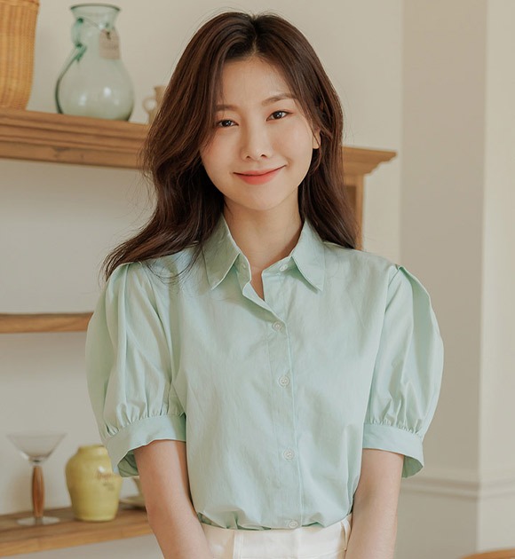 韓國溫柔色系純棉公主袖襯衫