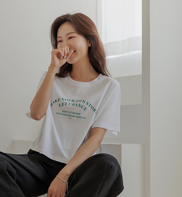 韓國短版文字圖案短袖T恤
