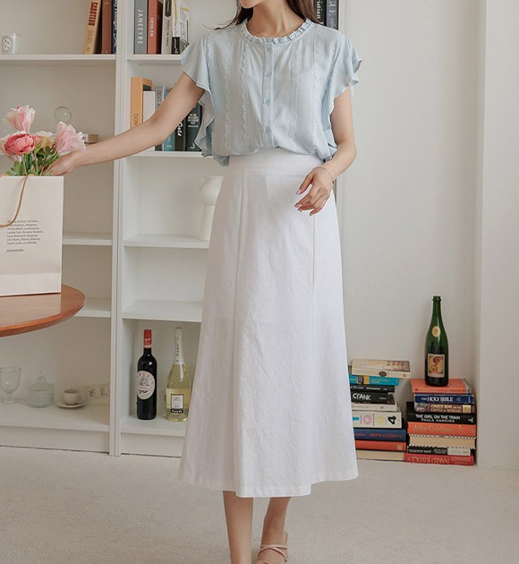 韓國氣質素面棉質半身長裙
