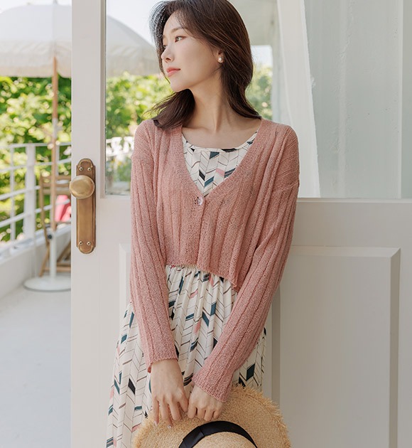 韓國毛圈紗單扣短版開衫罩衫