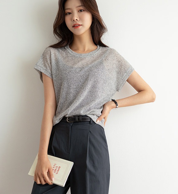韓國紋理涼爽針織短袖T恤