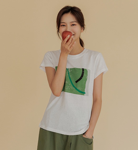 韓國自然竹節亞麻短袖T恤