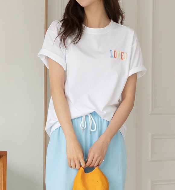 韓國橡膠刺繡絲光紗短袖T恤