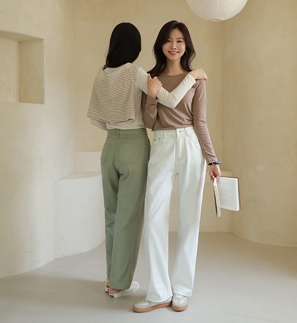 韓國輕盈質感金屬釦寬管褲