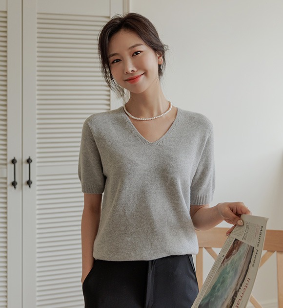 韓國可機洗混羊毛短袖針織衫