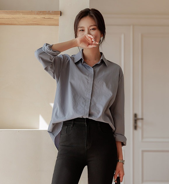 韓國暗釦寬鬆襯衫