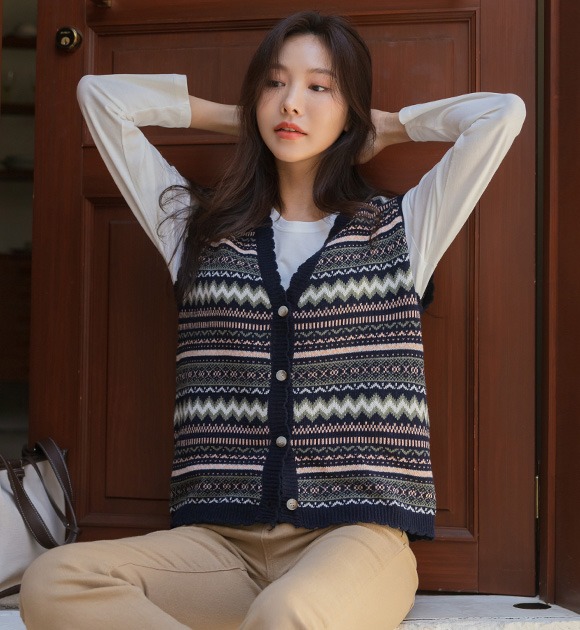 韓國民族風排釦針織背心