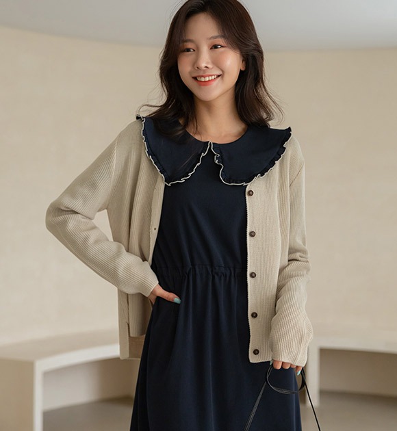韓國V領羅紋針織外套
