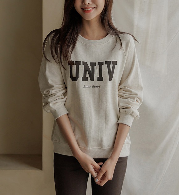 韓國UNIV印字毛圈布大學T