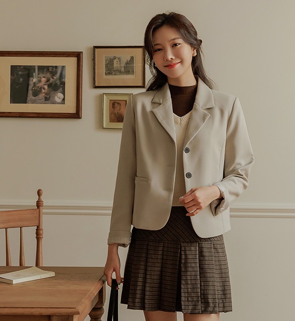 韓國單排釦微短版西裝外套