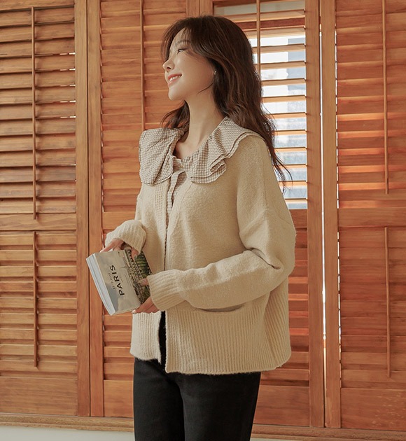 韓國開襟羊毛混紡針織外套