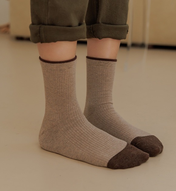 韓國配色羅紋中筒襪